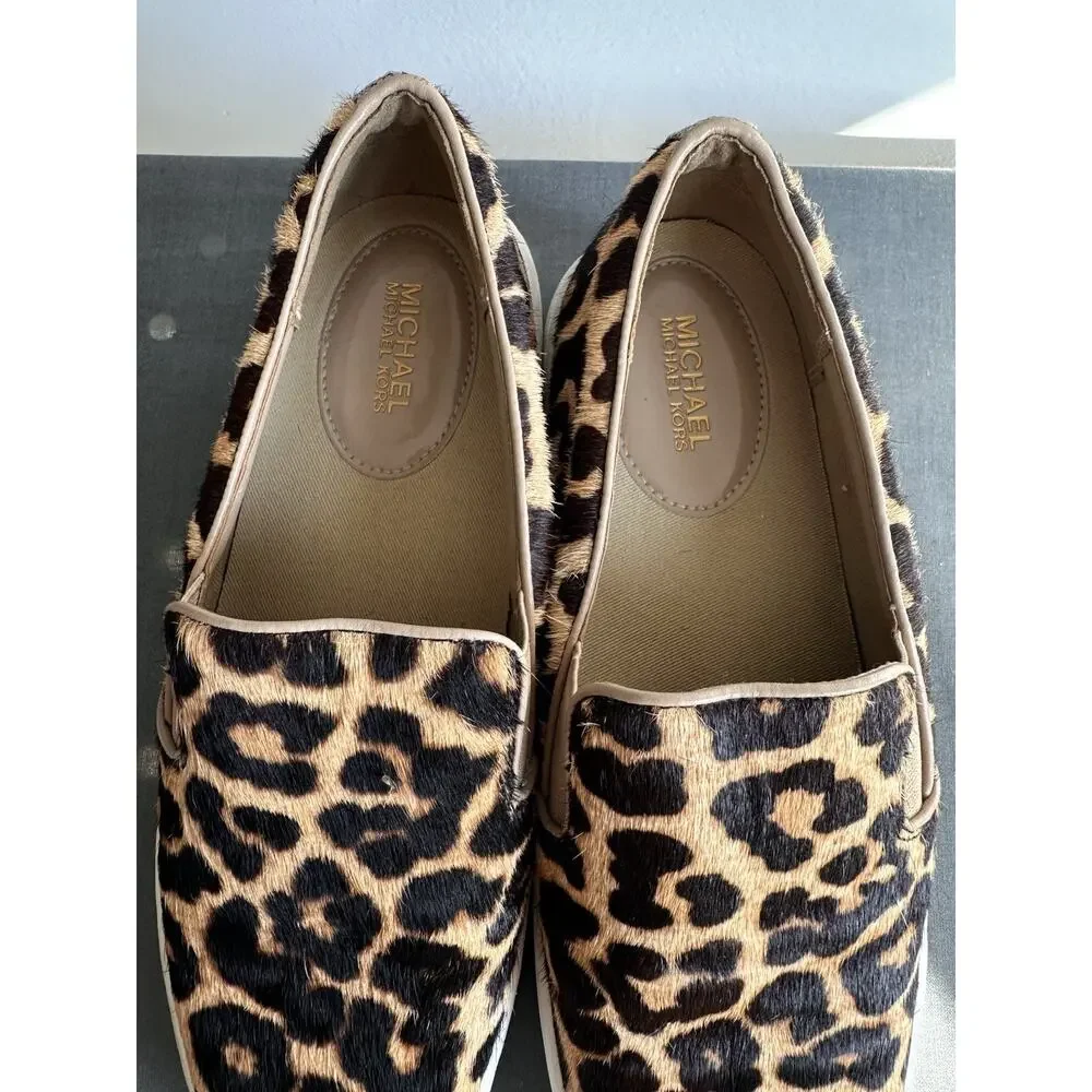 Michael Kors Size 7.5 Slip On Leather Upper Calf Hair Leopard Print Shoes